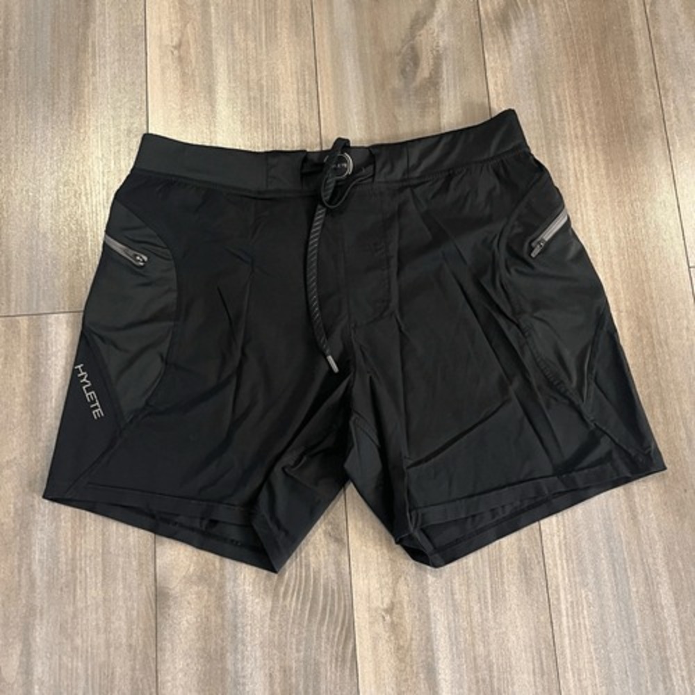 Hylete Mens Quad Cut Training Shorts Black Large Athletic Workout Bin M-78
